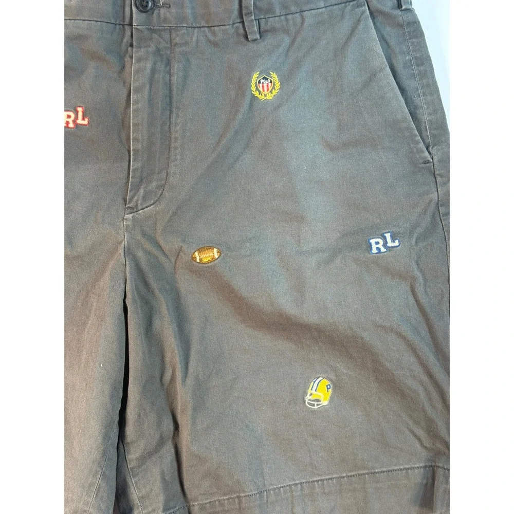 Polo Ralph Lauren Mens 38 Grey Embroidered Football Chino Shorts Stretch Classic